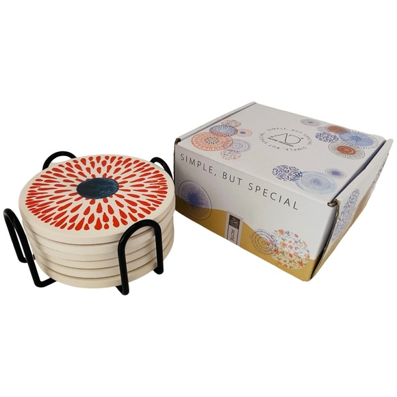 Set of 6 Coasters Round Ceramic Stone Coasters Cork Base 4" New - Picture 5 of 9